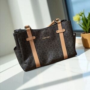 Calvin Klein Black and Tan Tote Bag